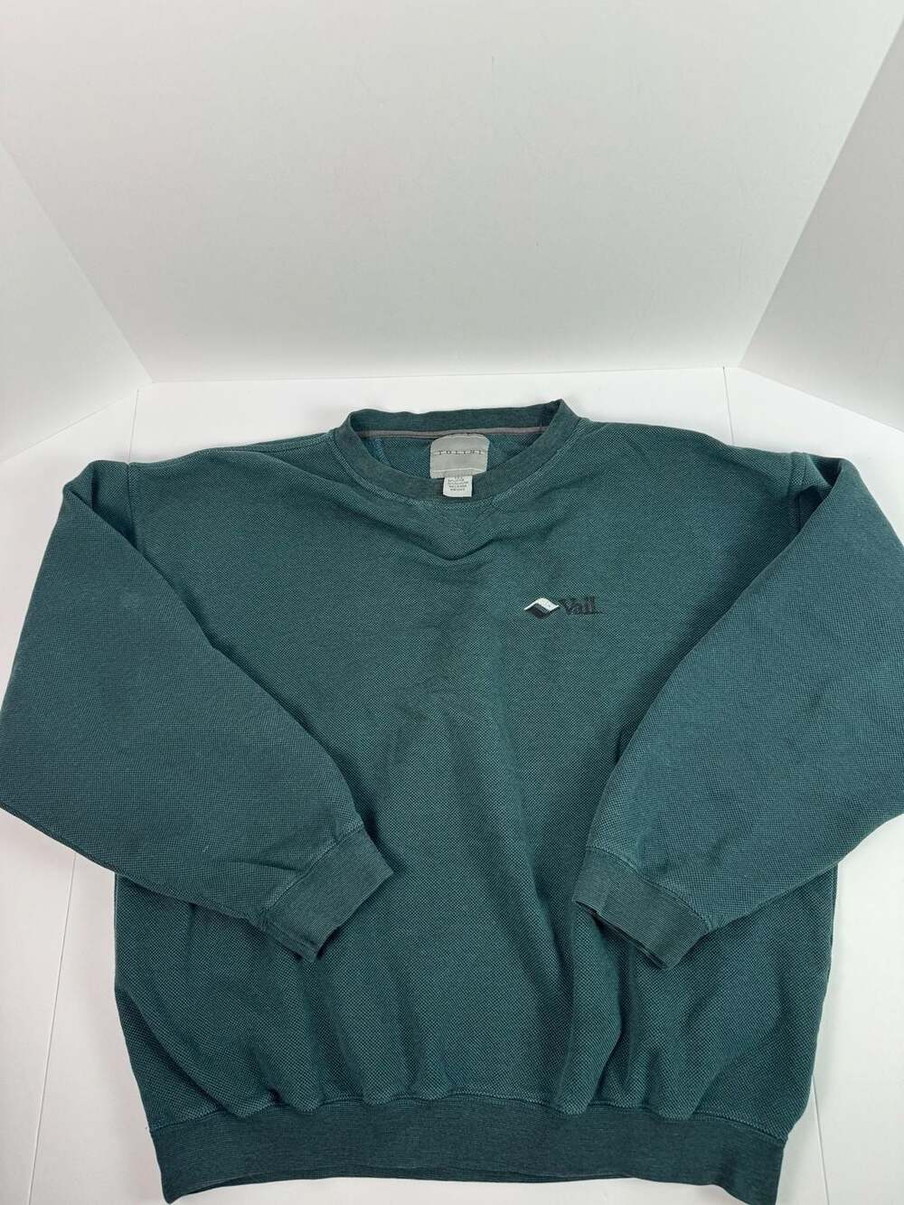 Vintage Tolini Vail Embroidered Sweatshirt Green Waffle Knit Size Large